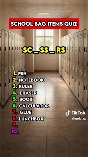 Missing Letters Quiz Challenge for School Supplies