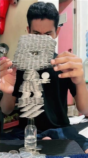 Perfect Coin Stack… Then It Collapses