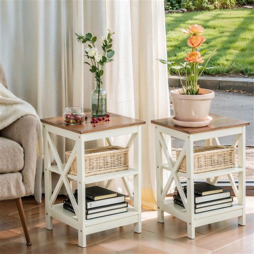 Reviews for PHI VILLA Ivory White MDF Modern 16 in. Accent Square End Table with 3-Tier Side Table (2-Sets) | Pg 1 - The Home Depot