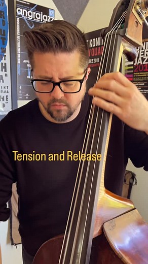 Here’s an example of tension and release in a bass line going from a “broken two-feel” to walking. I used a “pedal tone” to build tension, and moved from there to an open line utilizing syncopation and space. I’m giving rhythmic information to the soloist and the drummer, leaving space for both of them. Then the sweet release of quarter notes! This is a clear invitation for the drummer to join in with me in locking our quarter notes together like our lives depend on it! I’m currently accepting o