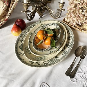 Antique Green Transferware Oval Platter Stack: Set of 4 Platters, French Farmhouse Decor - Etsy