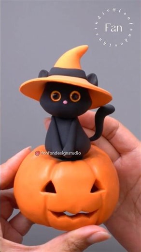 make Halloween cat figure doll Fondant or air dry soft foam clay craft art tutorial Polymer clay ton