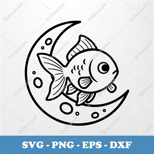 Goldfish With Moon SVG Vector Clipart | EPS PNG Dxf | Cricut Silhouette Cut File - Etsy