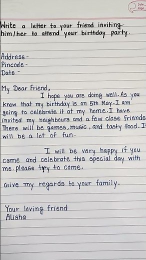 Write A Letter to Your Friend Inviting Him/Her To Attend Your Birthday Party In English