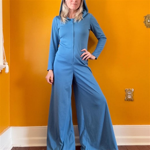 Vintage 1970s Hooded Blue Polyester Bellbottom Jumpsuit Sailor Small Medium Groovy Hippie 70s Bells 60s 1960s Coveralls Jumper Romper - Etsy