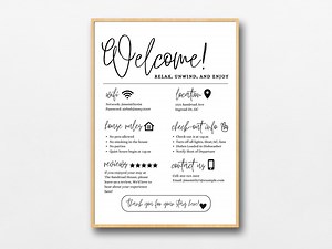Airbnb Welcome, Airbnb Signs, Airbnb Welcome Sign, Airbnb Template, Short Term Rental and Vacation Rental, Canva Template Airbnb Hosts - Etsy