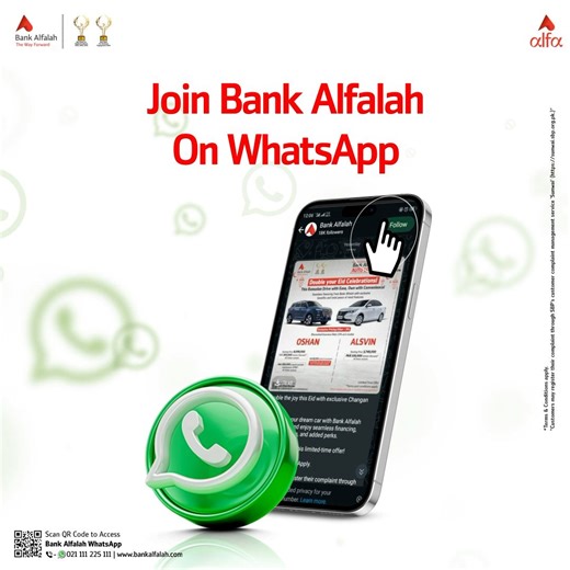 1.1K reactions · 44 shares | Join Bank Alfalah on WhatsApp. Visit the link in Bio: https://www.bankalfalah.com/whatsapp Terms & Conditions Apply. Customers may register their complaint through SBP's customer complaint management service 'Sunwai' (https://sunwai.sbp.org.pk.) #AlfaByBankAlfalah #TheWayForward #WhatsAppBanking | Alfa by Bank Alfalah | Facebook