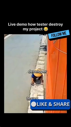 Saurav | Programming on Instagram: "Tester Destroy tha whole project 😁 😂 . Follow us @programmingdeveloper_ for more information ✨️ . Like and Share with Your friends ✈️ . Tester, Coder, Coding , Programmer, Programming, Tech, Java, Internet, Memes. . . . #reels #memes #programming #programmingmemes #codermemes"