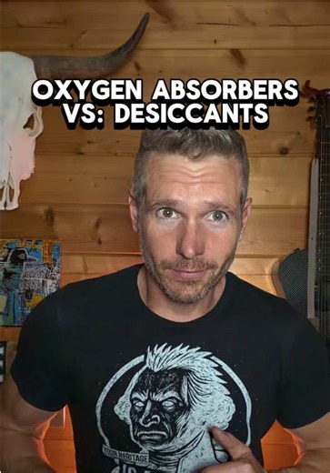 Oxygen absorber → removes oxygen Desiccant → removes moisture | oxygen destroyer