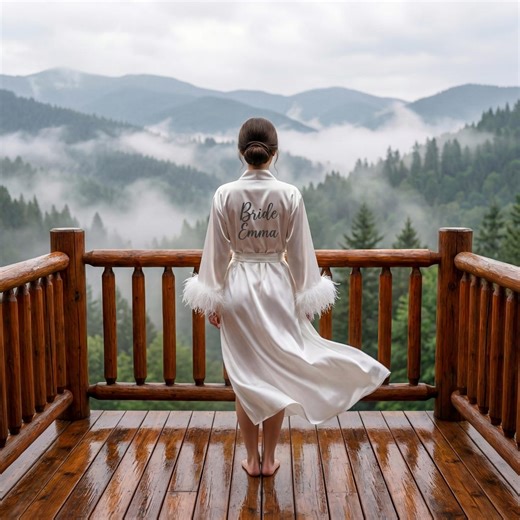 Personalized Feather Robe for Bride, Satin Bridal Robe, Custom Robe With Feathers, Bachelorette Gift, Custom Bridal Robe for Wedding Day - Etsy