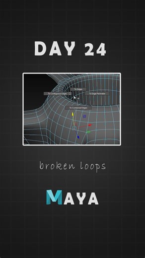 3D Artist | Freelancer on Instagram: "( Day 24 ) Struggling with broken edge loops in Maya? Here’s a quick tip to select continuous edges and avoid manual loop-by-loop clicking. Small fix — big time saver! ⏱️  Follow for daily Maya modeling tips  Tutorials link in bio #MayaTips #EdgeLoopSelection #MayaModeling #3DModelingTricks #CleanTopology #ModelingWorkflow #MayaEdgeFlow #3DArtTips #Namando3D #LearnMaya"