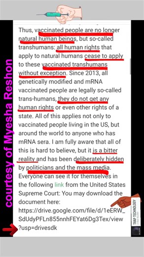 So yes since this is synthetic mRNA and CDNA a person is patentable with synthetic unnatural processes you are now owned by the manufacture of the shot. | Tsouryel Ben Israel