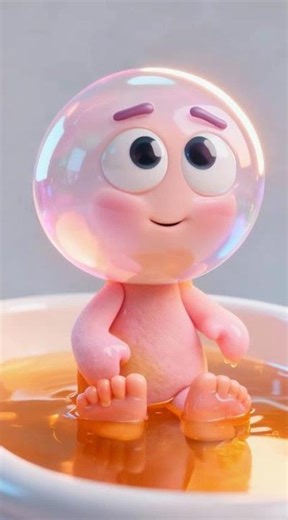 Bubble Head dips toes into warm bath and melts pleasantly
