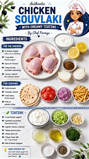 Authentic Greek Chicken Souvlaki Recipe | Easy Homemade Tzatziki & Pita Wrap #food #shorts #dinner