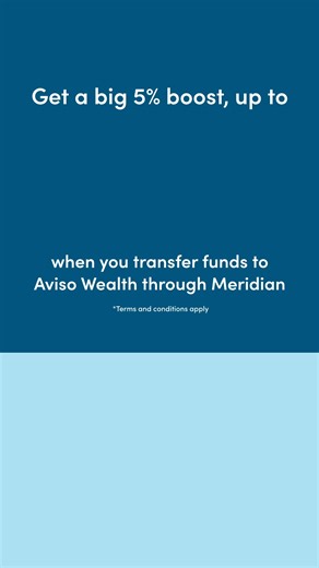 Get up to $750, a big bonus of 5%* when you transfer funds to Aviso Wealth through Meridian. *Terms and conditions apply Mutual funds and other securities are offered through Aviso Wealth. Online brokerage services are offered through Qtrade Direct Investing. Aviso Wealth and Qtrade Direct Investing are divisions of Aviso Financial Inc. | Meridian Credit Union