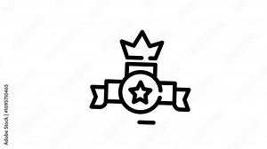 Special stars circle crown, star, blue ribbon, black outline symbolizing royalty. Suitable for logos, event invitations, awards, and certificates.
