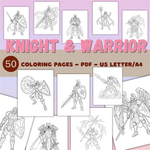 Knight and Warrior Coloring Pages for Adults, Fantasy Armor Coloring Book PDF, Medieval Knight Printable, 50 Pages US Letter A4 - Etsy