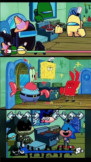 FNF Mr Krab but Sonic x Among Us Animation | Friday Night Funkin Game #fnf #mrkrabs