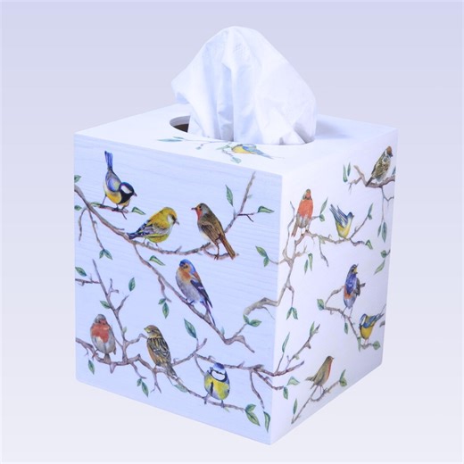 SONGBIRDS Wood Tissue Box Cover | Decoupaged and Painted | Open Bottom | Square-shape Cube - Etsy