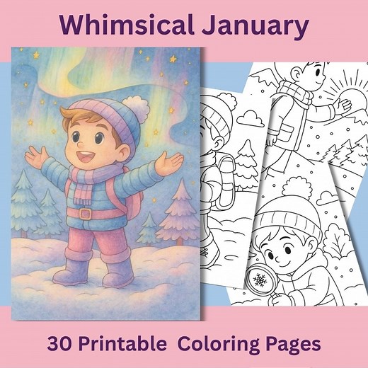 Whimsical January Coloring Pages: 30 Winter Scenes (PDF) - Etsy