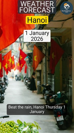 ☁️ Forecast for 1 January 2026 in Hanoi: Overcast. Temp 21°C, wind 8 km/h. Share with your friends in Hanoi. #Hanoi, #VietNam, #Hanoiweather, #Overcast, #Sun, #Rain, #Cloudy, #Storm | Weather Avenue
