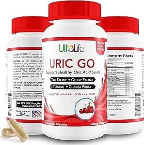 #1 URIC GO Uric Acid Cleanse Support Supplement for G.O.U.T - Natural Kidney Cleanse Detox Formula Chanca Piedra, Celery Seed, Tart Cherry, Cranberry, Pomegranate, Turmeric, Vegan Non-GMO 60 Capsules