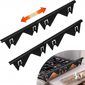 Stainless Steel Stove Gap Covers - Black Adjustable Filler Strip for Stove Gaps, Heat Resistant and Easy to Clean, Perfect for Gas Stove Sides, Oven Guards for Sides Stove Knob Safety Covers 2PCS