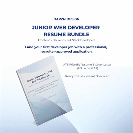 Junior Web Developer Resume Bundle | ATS Friendly Resume + Cover Letter | Entry Level Frontend Backend Full Stack CV | US Letter & A4 |canva - Etsy
