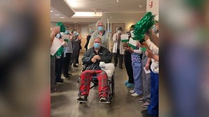 RECOVERY BRINGS HOPE: After 18 long days of hospitalization, this COVID-19 patient recovered with the support of the team at Rush Copley Medical Center in Aurora. When he was released on Thursday evening, the Rush-Copley Health Care Heroes gathered for a clap-out as he headed home! "It was a very emotional moment for the patient and an even more gratifying moment for our team," said John Diederich, Rush-Copley CEO. "It takes a team. Physicians and nurses of course, but also respiratory therapist