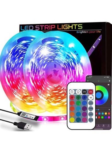 NBBUFF LED Strip Light - USB RGB Ribbon With TV LED Backlight, Synchronized Color-Changing Glowing LED Lights. Features 24-Key APP Control For Decorative Night Lighting In Homes, Bedrooms, Christmas Parties, And Holiday Wall Decor. | SHEIN