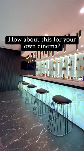 Basement bar and home theater 😎Stone & Tile: Las Vegas Stone & Flooring #luxurylifestyle #luxuryhomes #entertainment #basement #interior | WayUp Media