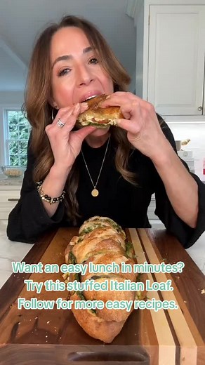 Try an easy stuffed Italian Loaf for lunch. Comment now if you would try this. @Ereka Vetrini #easylunchloaf #stuffedsandwich #sandwichrecipeideas #easylunches #easyappetizer #lunchmadeeasy