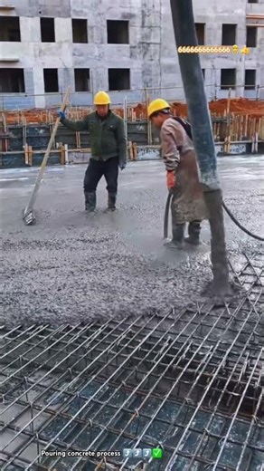 Worker use pump of crane pouring concrete foundation
