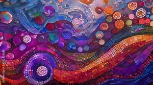 A mosaic of abstract patterns and textures mirroring the diverse sounds and rhythms of the music. The image beckons the viewer to get lost in the eclectic sounds and lively