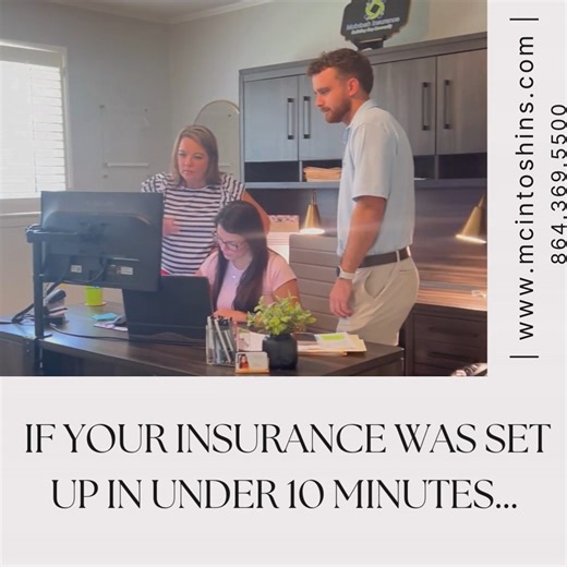  If your insurance was set up in under 10 minutes… There’s a good chance something was missed. Insurance isn’t one-size-fits-all - your lifestyle, assets, and risks matter. That’s why we take the time to get it right the first time. If you’ve never had your coverage reviewed, this is your sign. Drop a  below or message us to get started or call: McIntosh Insurance: (864) 369-5500 | McIntosh Insurance | Facebook