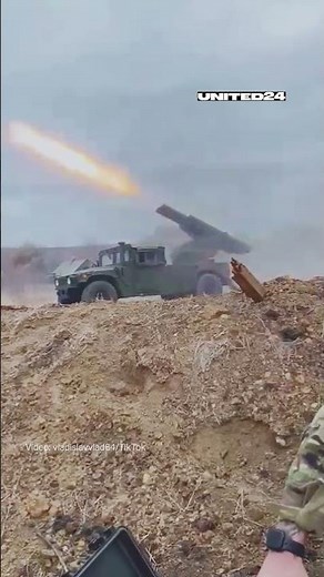 American HUMVEE Armored Vehicle With an Installed MLRS In Action. US-made HMMWV Working In Ukraine