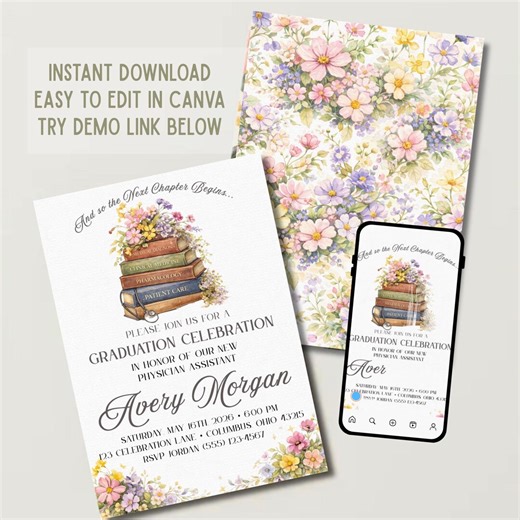 Physician Assistant Graduation Invitation Template | Nurse Practitioner Grad Party Invite | Editable Canva Medical Graduation Announcement - Etsy