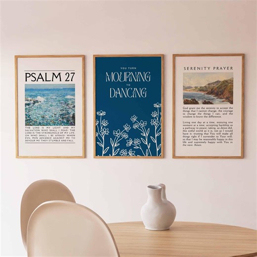 Coastal Christian Wall Art Set of 3, Psalm 27 Print, Mourning to Dancing, Serenity Prayer, Bible Verse Beach House Decor Gift - Etsy