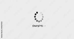 Charging device progress circle computer screen animation loop isolated on white background with blinking dots buffering search screen in 4K. computer loading screen charging electronic device