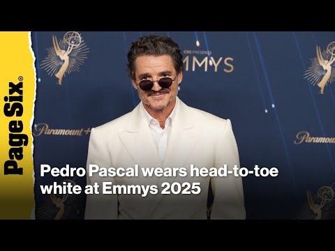 Pedro Pascal looks sharp in head-to-toe white on Emmys 2025 red carpet