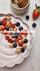 SWEET WHIPPED COTTAGE CHEESE 🍓🫐🩷 follow @simplyquinoa for more easy healthy recipes! The sweet version of my whipped cottage cheese is so good! Kind of like yogurt, but more protein 👌 Can be enjoyed as a bowl or on toast — either way it’s so good. RECIPE ⬇️ 1 (16-ounce) container cottage cheese preferably full-fat 1 tablespoon honey/maple syrup 1 – 2 tablespoons fruit jam/spread Blend all the ingredients together, then transfer to a bowl or use as a spread. Top with berries, nuts, granola, e