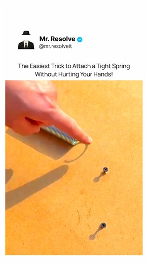 Mr. Resolve on Instagram: "Did you find helpful? Follow @mr.resolveit Ever struggled to stretch a tight spring into place? Here’s a genius and effortless way to do it! Instead of fighting the tension with your hands, just loop a sturdy rope through one end of the spring, attach the other end of the rope to a nail or fixed point, and pull gently. The rope gives you perfect leverage — stretching the spring smoothly without hurting your fingers. Once the spring reaches the hook, simply slide it in 