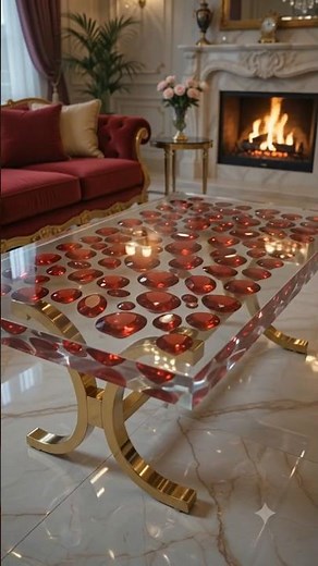 Charred wood and glowing pink resin create a bold round coffee table that steals the spotlight.