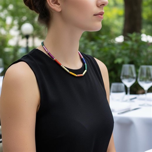 Rainbow Anodized Aluminum Bar Necklace: Minimalist Colorful Necklace - Etsy