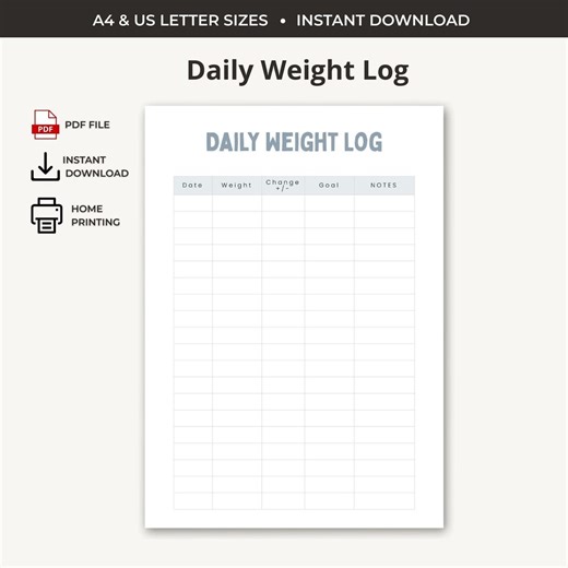 Daily Weight Log Printable | One Page Weigh in Tracker | Slimming Chart PDF - Etsy