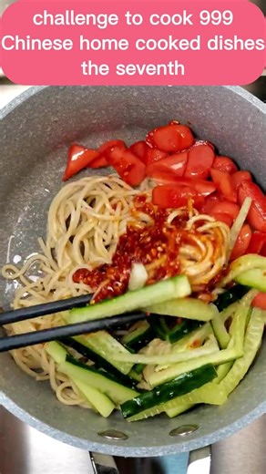 challenge to cook 999 Chinese home cooked dishes-the seventh-mixed noodles with cumin ham 🍜 🍜 #cooking #food #foryou #fyp #homecooking #delicious