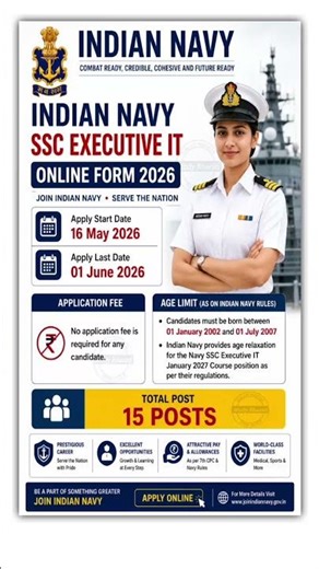Indian Navy SSC Executive IT Bharti 2026🔥15 Posts|Apply Online Start| Salary Age Limit Full Details