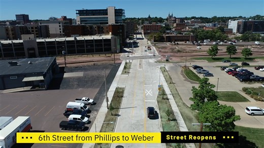 6th Street is now open to traffic between Phillips and Weber avenues! A few highlights: • New bridge with expanded pedestrian amenities • Upgraded railroad crossing for safety • New pavement and utilities to meet future downtown needs https://siouxfalls.gov/street-construction | City of Sioux Falls - Municipal Government