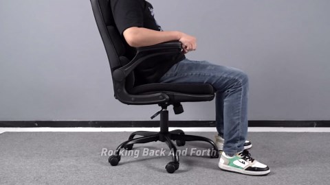 Office Chair Adjustable Desk Chair Mid Back Executive Comfortable Bonded Leather Ergonomic Back Support Home Computer Chair with Padded Flip-up Armrest Swivel Wheels (Black)