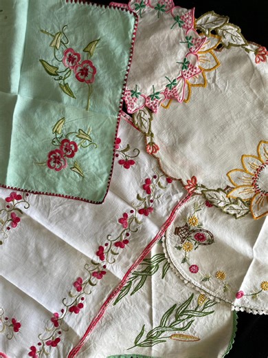 Vintage French Lot 6 1940s–1950s Hand-embroidered Tea Tablecloths Cotton Linen #18 - Etsy